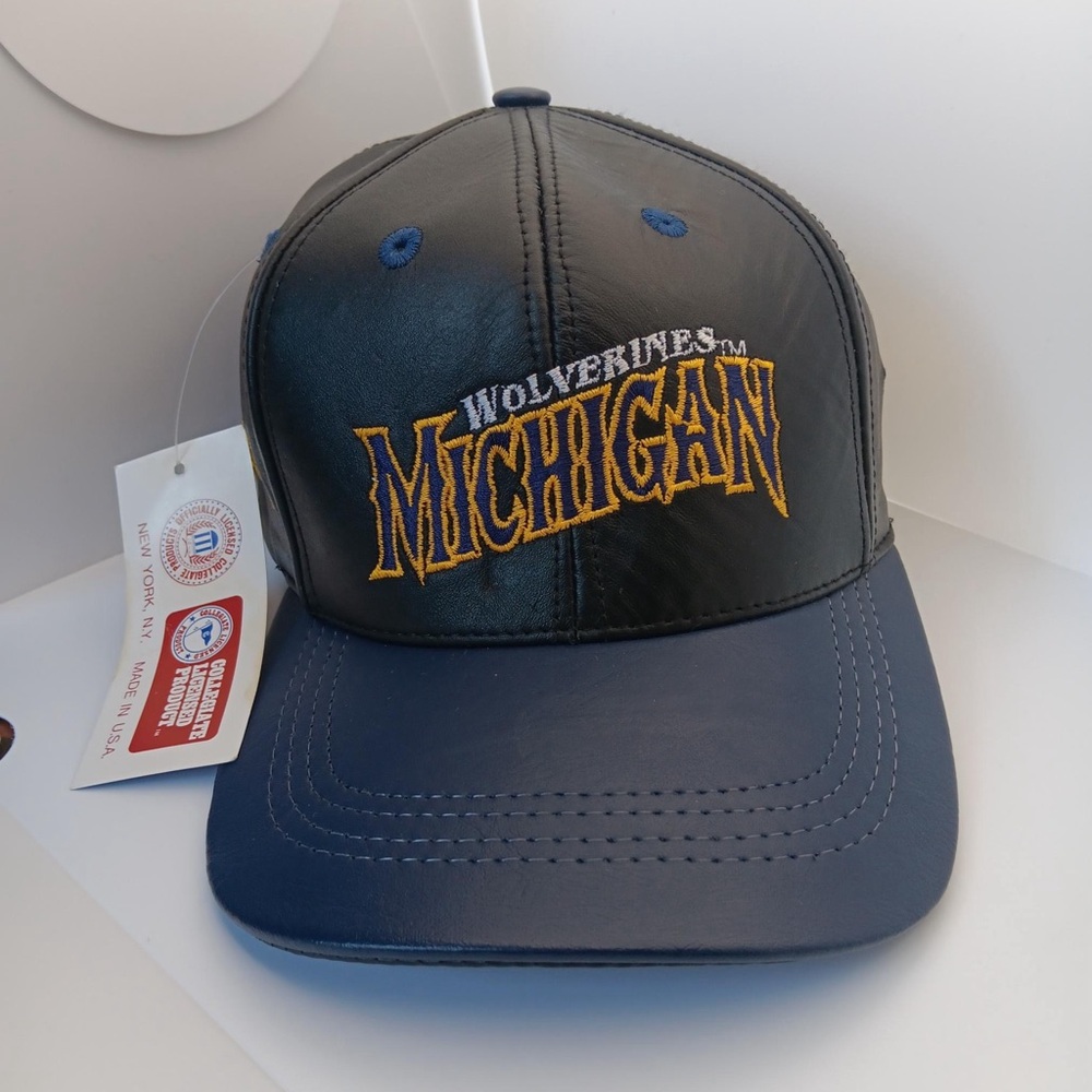 Michigan Wolverines Black and Blue Cap Leather Vintage